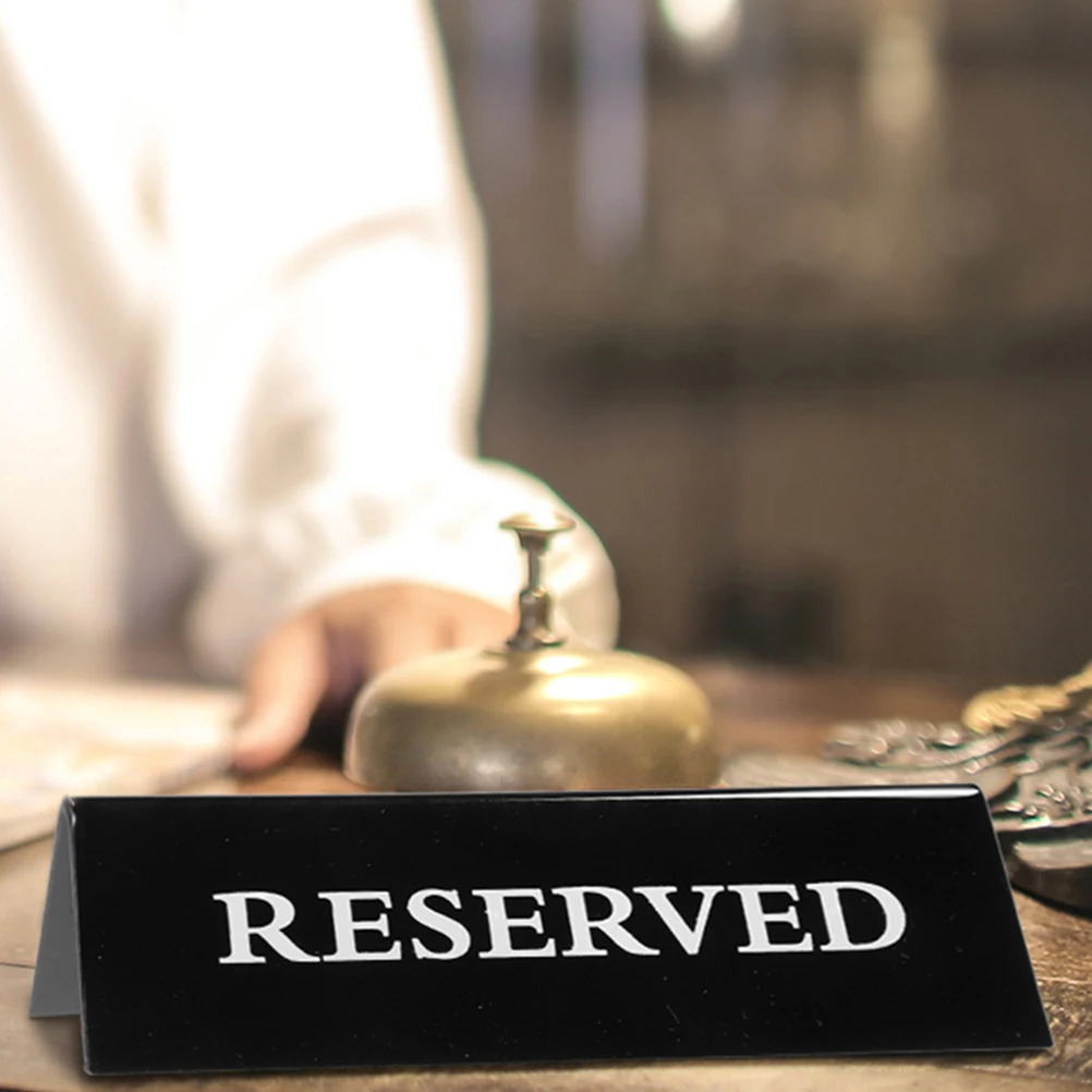 2Pcs Acrylic Reserved Signs 15x5cm Black White Triangle Card for Hotel Restaurant No Smoking Table Sign Events
