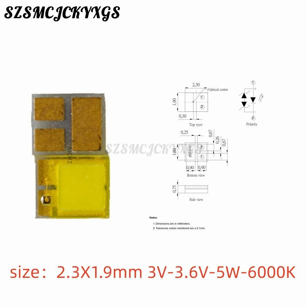 60PCS  2319 3V-3.6V 1500MA 5W high power chip 5500-6250K Cold White  automotive forward light source chip led