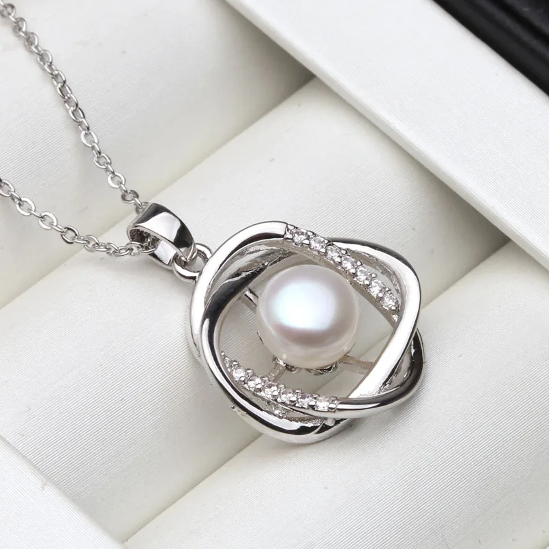 Wedding Black Natural Freshwater Pearl Pendant,Real 925 Sterling Silver Pearl Pendant Wife Mother Anniversary Gift White Pink