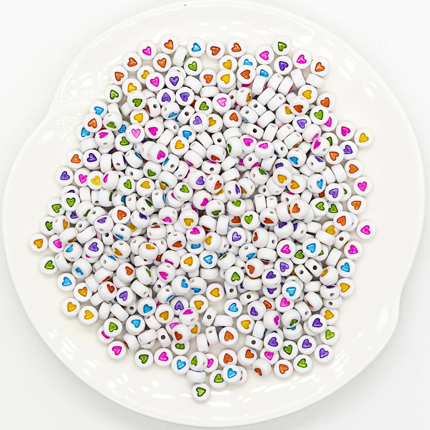 100Pcs Multicolor Heart Acrylic 7mm Beads Flat Round Loose Spacer Beads For Jewelry Making DIY Valentine's Day Necklace Bracelet