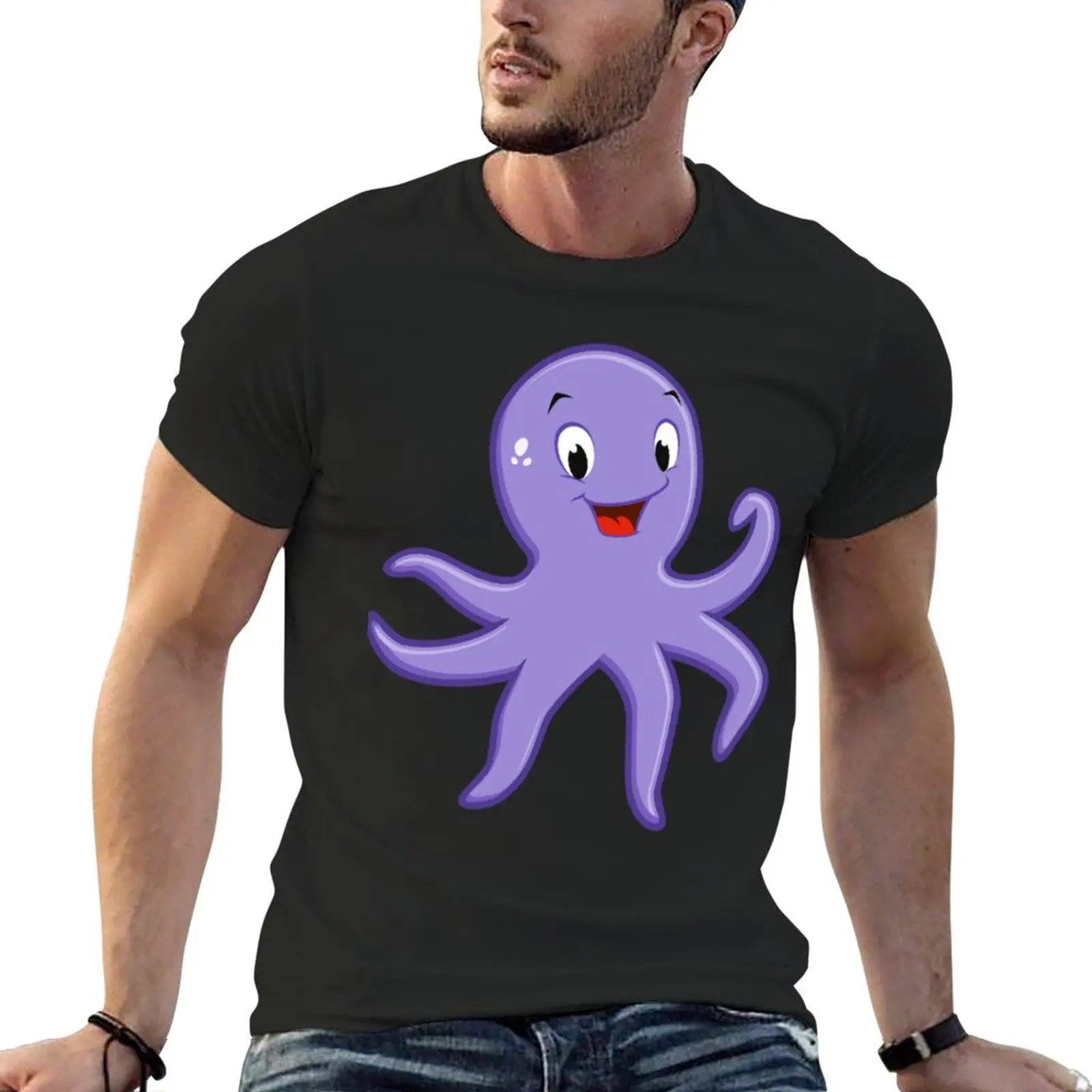 

New Cute purple colour cartoon octopus T-Shirt graphic t shirt vintage t shirt T-shirts for men cotton