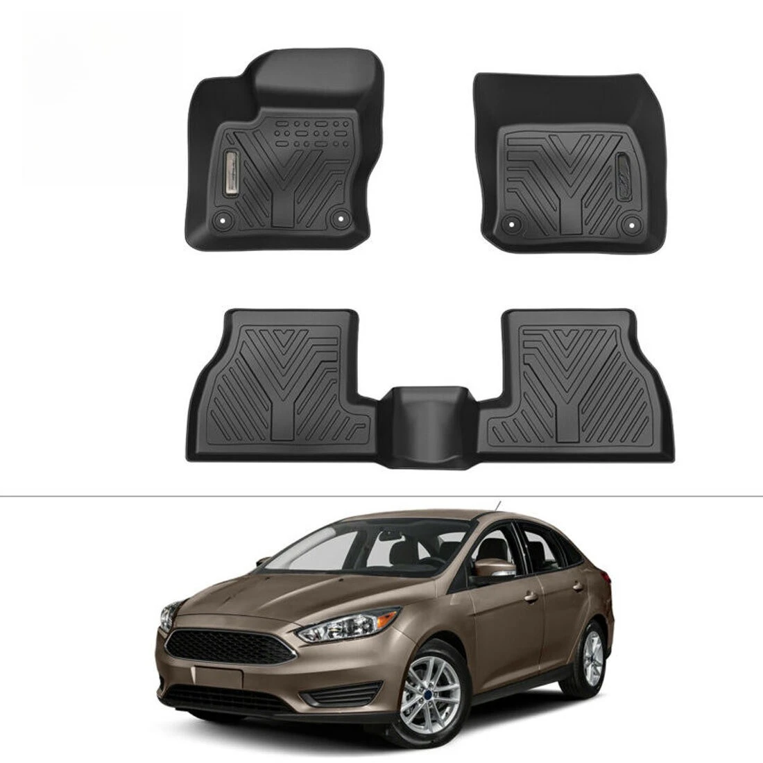 

3D Front + Rear Floor Mats for 2012-2018 Ford Focus All Weather TPE Floor Liners