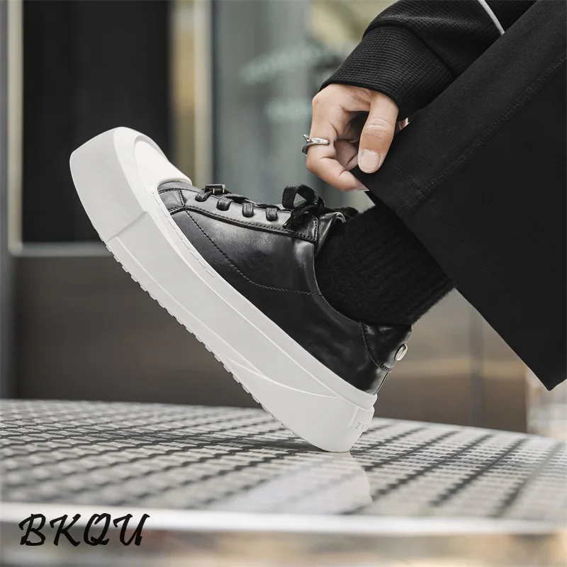 

BKQU Big Head Derby Shoes Men's Thick Sole Increase British Wind 2024 Autumn Small White Shoes Leisure Skateboard Shoes