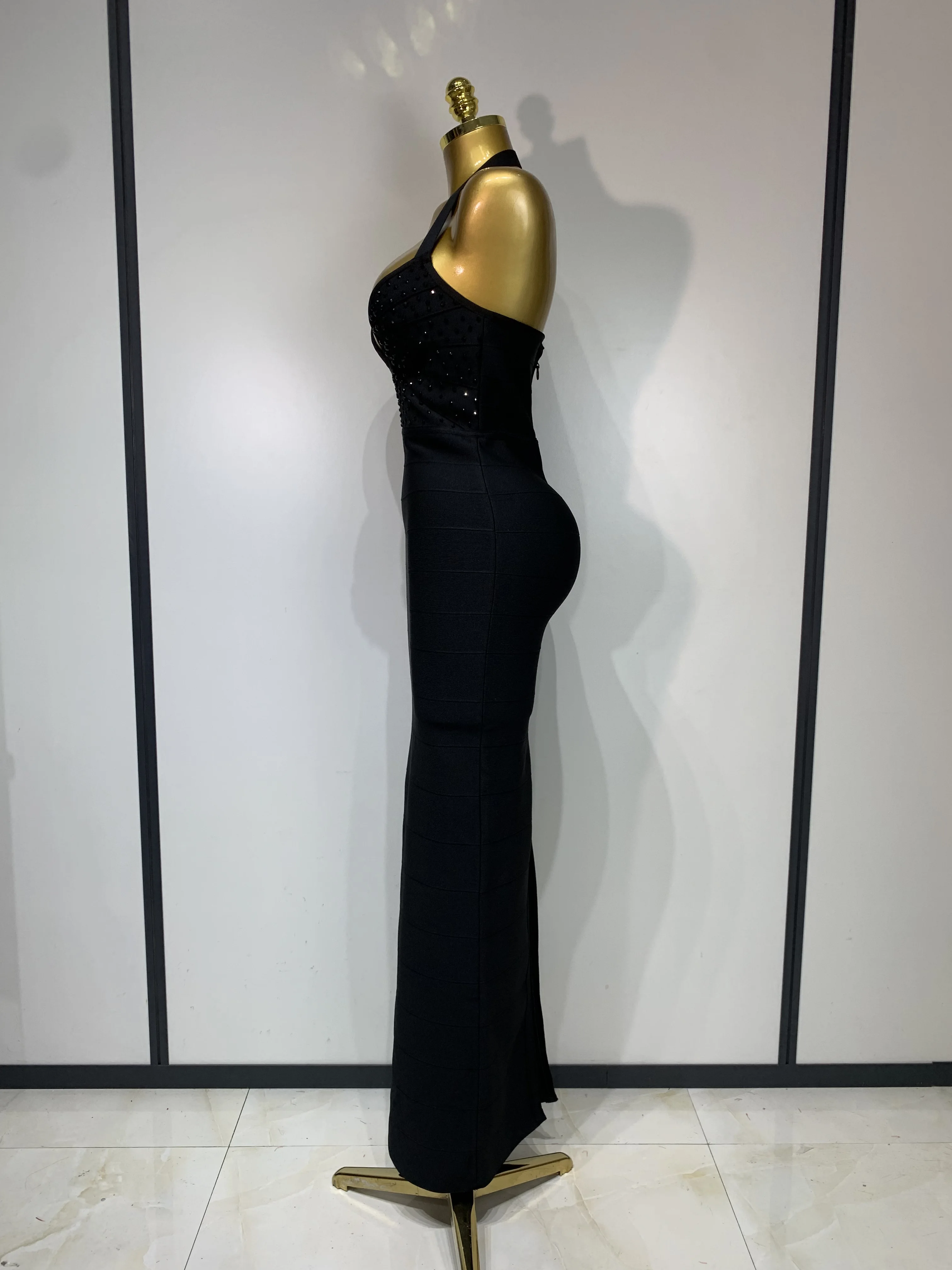 black backless bandage dress Rare London Women's Black Backless Bandage Fishtail Maxi Dress 14 / Black