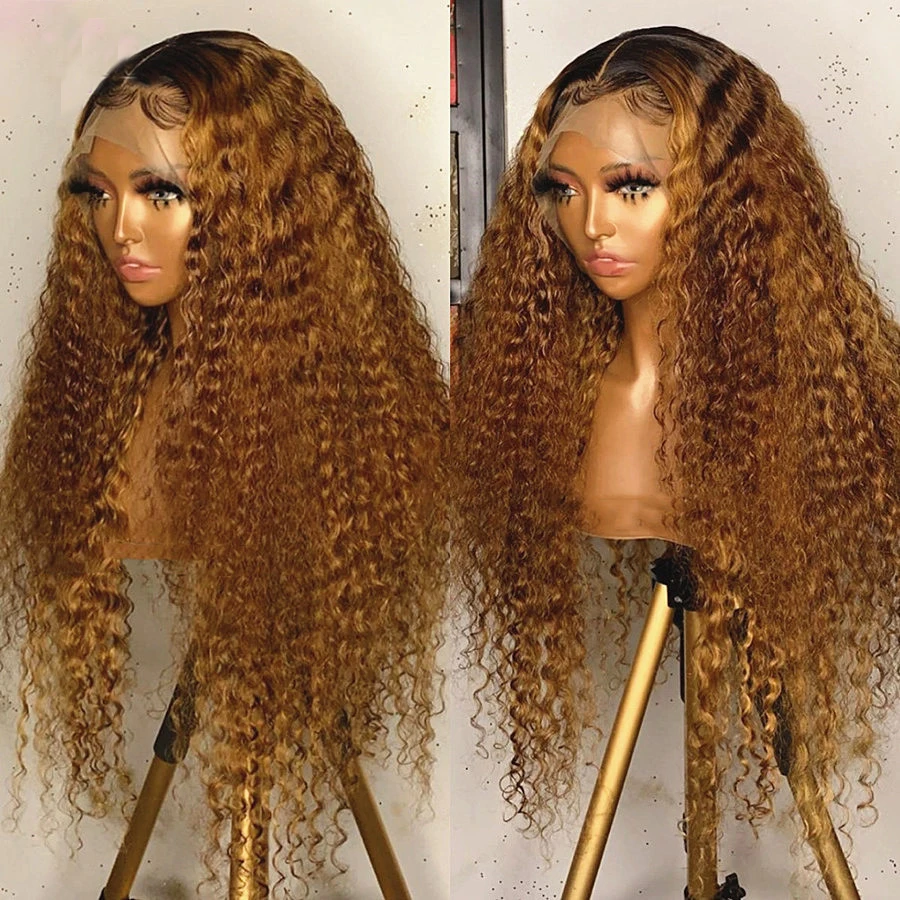 

Soft 26Long Kinky Curly Ombre Brown Blonde 180Density Lace Front Wig For Black Women Babyhair Preplucked Heat Resistant Glueless