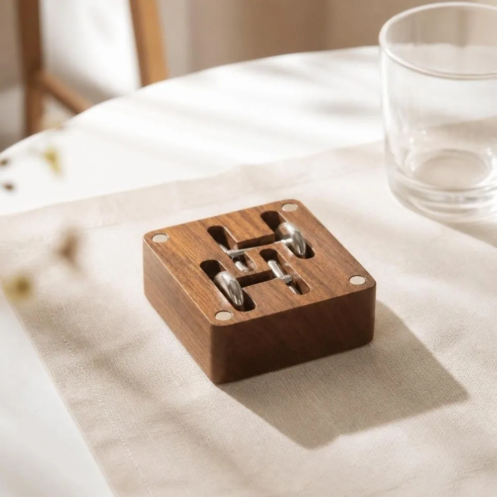 Magnetic Closure Walnut Cufflink Box Personalized Solid Cufflink Organizer Exquisite Flip‑top Wood Magnetic Closure Storage 4