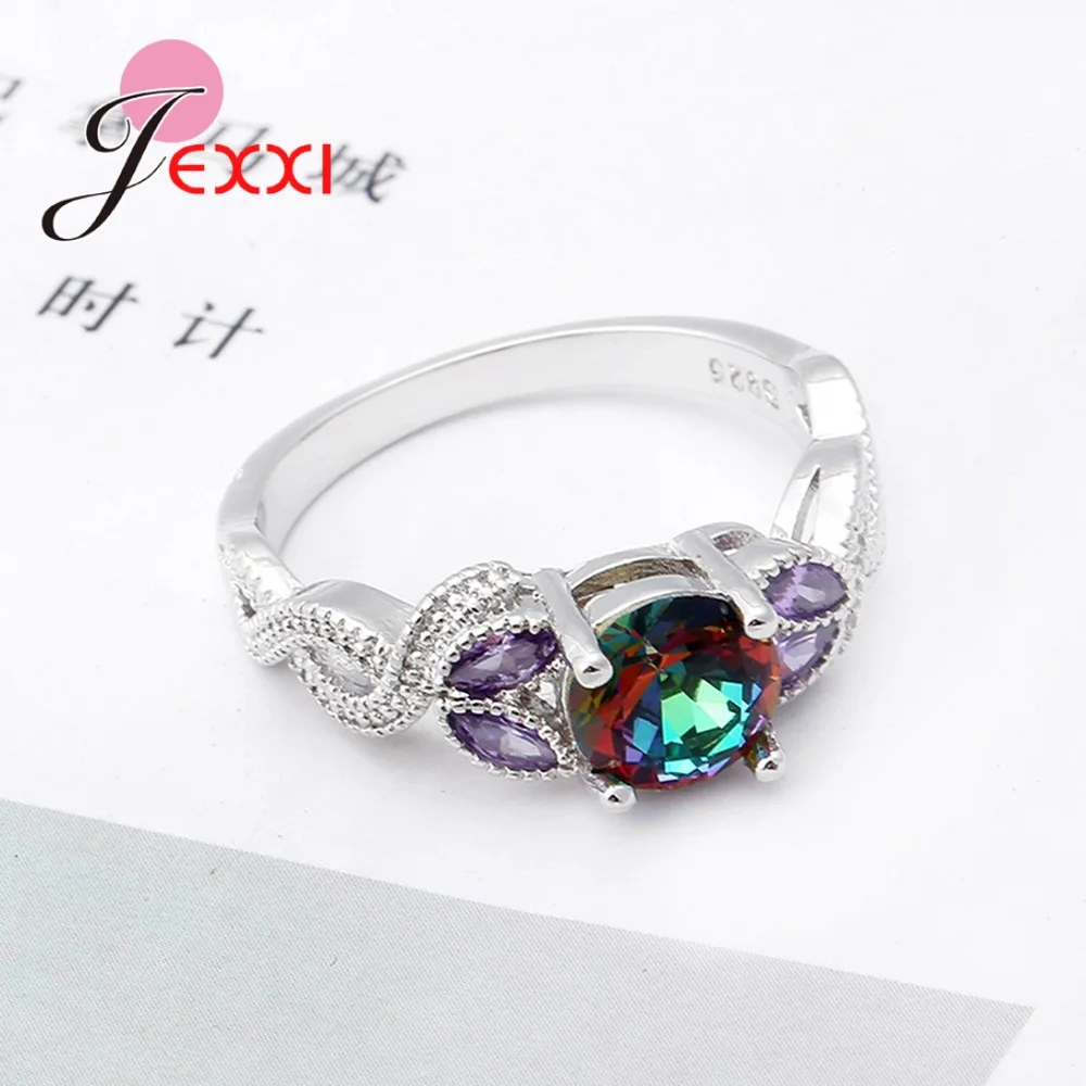 Multi Color Crystal Wedding Party Ring For Girl 925 Sterling Silver Rings For Women Engagement Accessory