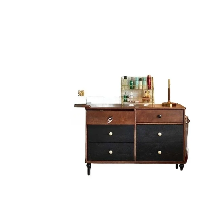 

French retro retractable bed end bucket cabinet, makeup table multi-functional integrated storage cabinet