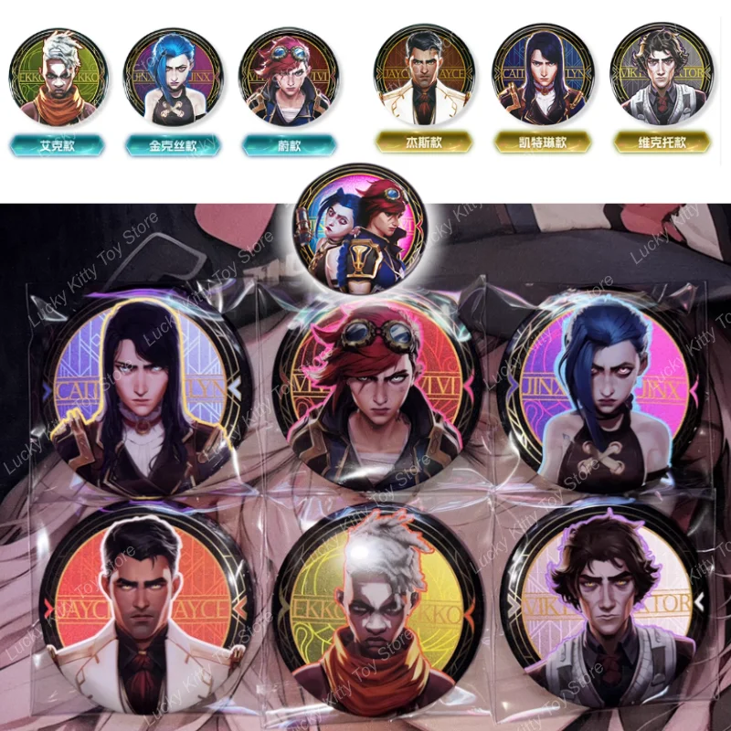 

Оригинальный набор двусторонних мигающих значков League of Legends Arcane Jinx Vi Mel Caitlyn, брошь на булавке с персонажем, подарок для фанатов