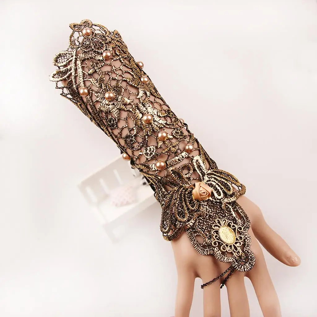 Wedding Bridal Embroidered Lace Wrist Cuffs Long Glove Bracelet With