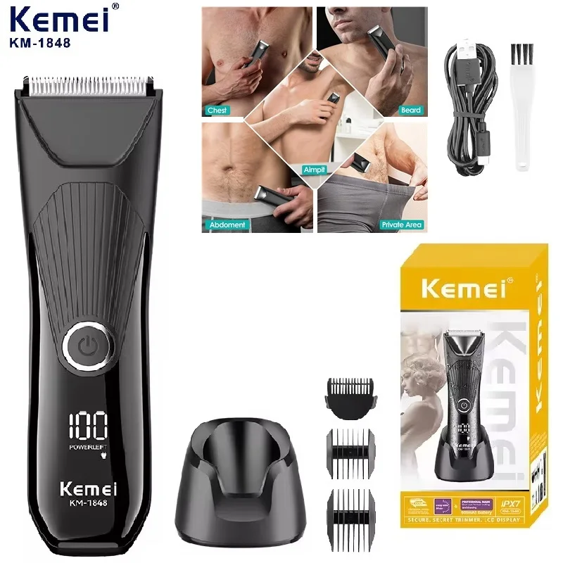 Kemei Body Hair Trimmer for Men & Women Groin Hair Removal Electric Beard Ball Trimmer Washable Groomer Pubic Leg Armpit Shaver