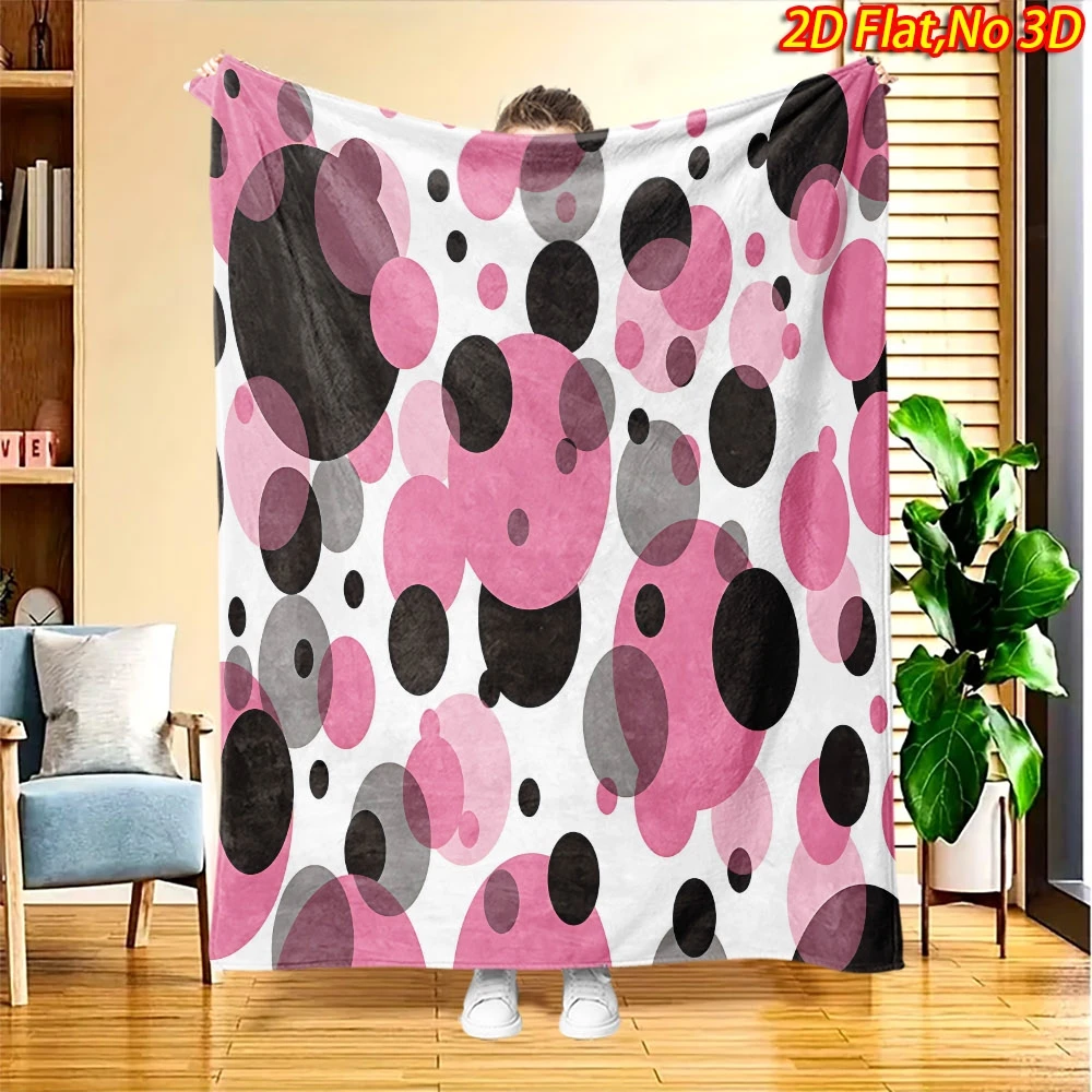 Pink Black Gray Transparent Polka Dot White Base Flannel Throw Blanket Soft Warm Cover For Sofa Bedroom Cute Modern Decor Gift