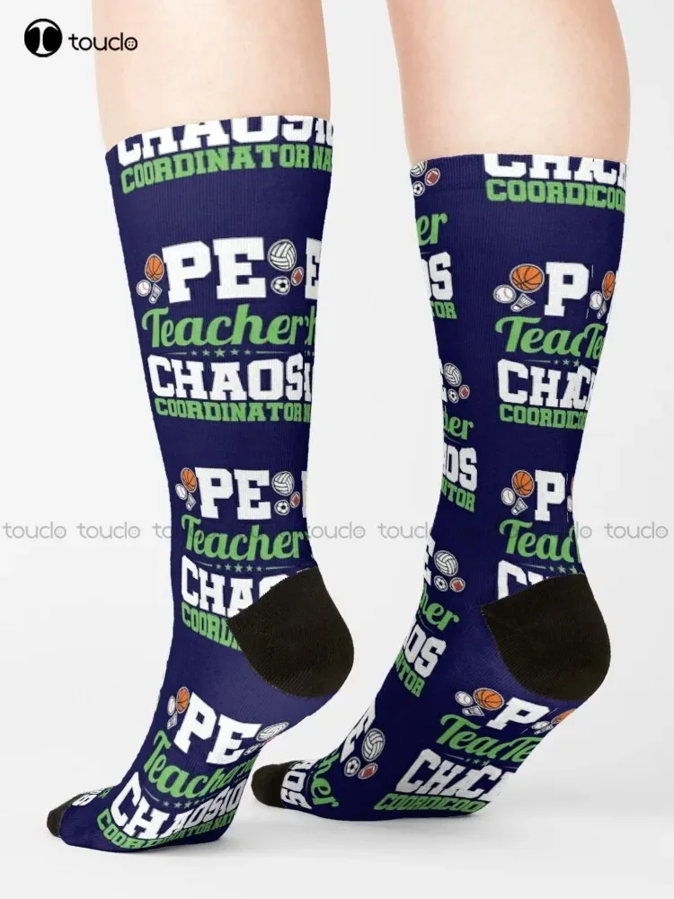 Pe Teacher Chaos Coordinator Physical Education  Socks Mushroom Socks Cartoon Street Skateboard Socks 360° Digital Print Retro