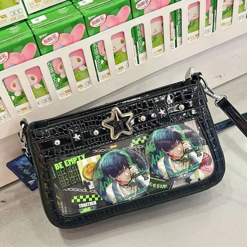 Bloom Transparent Denim Itabag Women Haruku Aesthetic Anime Pain Bag Female Versatile Casual Crossbody Bags Purse 2025 New