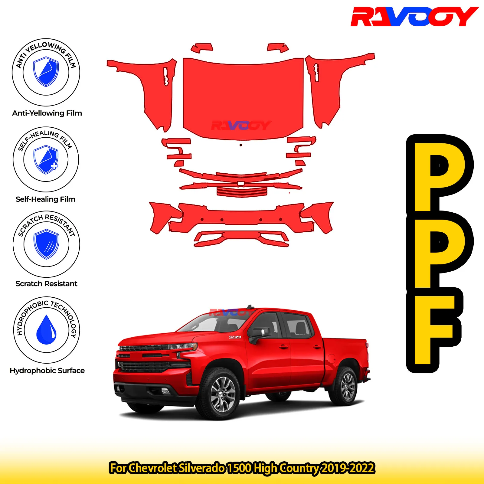 

Для Chevrolet Silverado 1500 High Country 2019-2022 глянцевая матовая черная предварительно вырезанная передняя защитная пленка PPF Kit