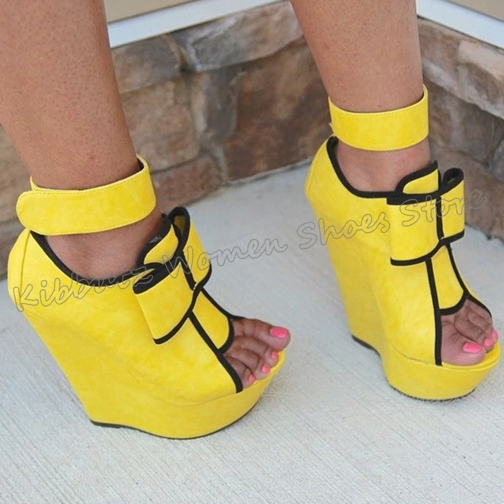 

Hook&loop Sandals Platform Ankle Boots Fashion Luxury Elegant Concise Sexy Summer Women Shoes New Solid Color Round Toe Wedges