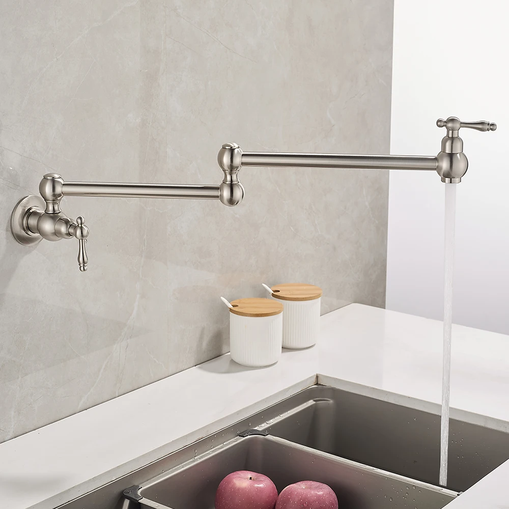 

Becola Golden/Chrome wall-mounted basin faucet folding faucet with double handles and dual-joint swing arm brass kitchen faucet