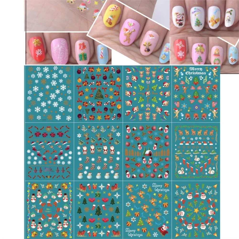 Natal e Ano Novo Nail Art Adesivo, floco de neve branco, Papai Noel, adesivos decalques, Manicure Sliders Suprimentos, 24pcs