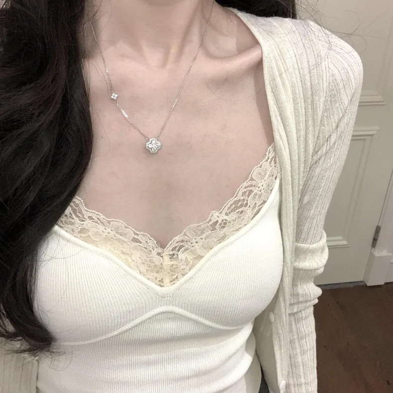 قلادة ألماس كاملة بأربع أوراق البرسيم - هدية مجوهرات ساحرة محظوظة لها | تصميم رائع وبسيط | الكمال إنس ستايل لوكسو #6