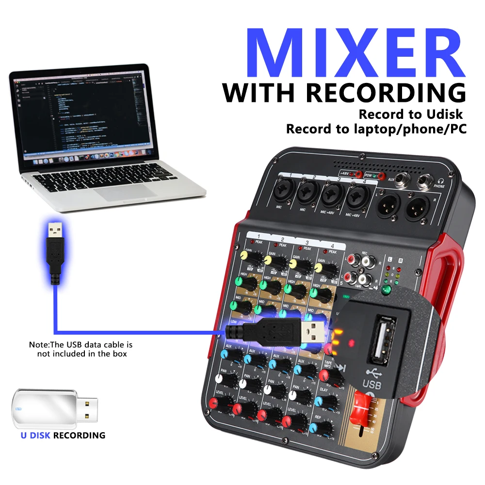 

Live Sound Cards Audio Mixer 6 Channel Sound Cards Streaming Podcast Equipment Karaoke Music Mixing 48V Phantom Power Support