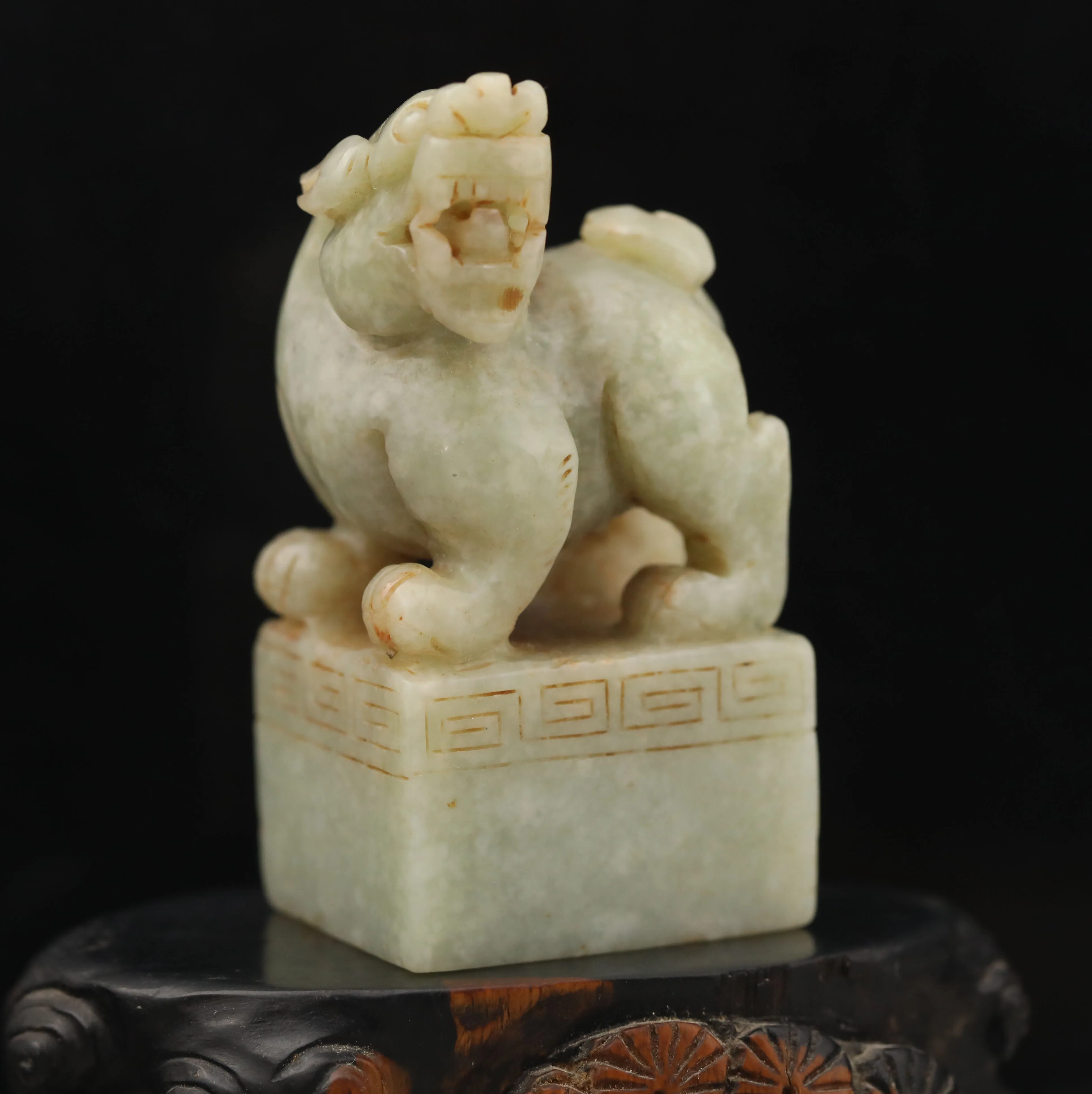 الصين القديمة الطبيعية اليشم الهيتي منحوتة تمثال التنين لونغ الختم # 49