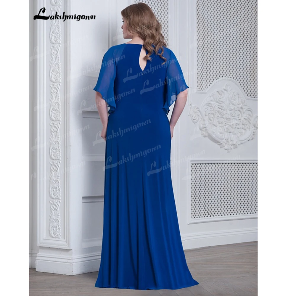 Elegant Blue Chiffon Mother of the Bride Dresses With Half Sleeves Wedding Party Gowns Lace vestido de madrinha