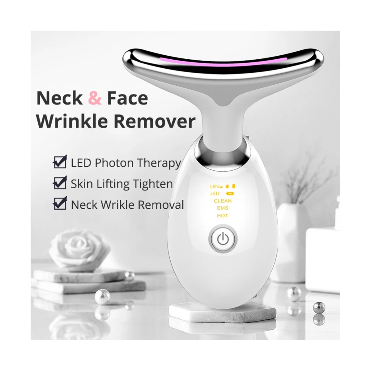 جهاز التجميل الحراري لرفع الرقبة وشد مدلك كهربائي مزيل التجاعيد مكركرنت LED الفوتون
