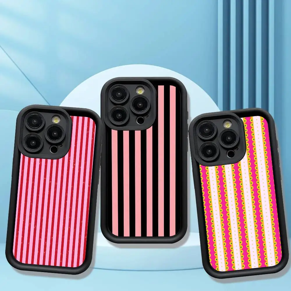 Fashion Pink Black Stripe Phone Case For IPhone 17 16 15 14 Plus 13 12 11 Pro Max Silicone Cover
