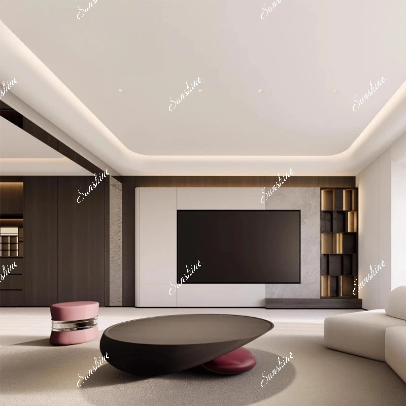 

Italian minimalist modern cobblestone coffee table design oval living room high-end small apartment