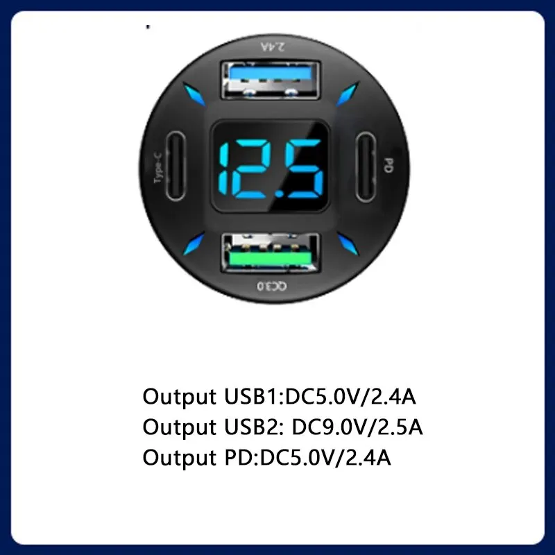 고속 충전 3.0 차량용 휴대폰 충전기 어댑터, 4 포트 USB 충전기, PD + QC3.0 C 타입, 아이폰 15, 14 용