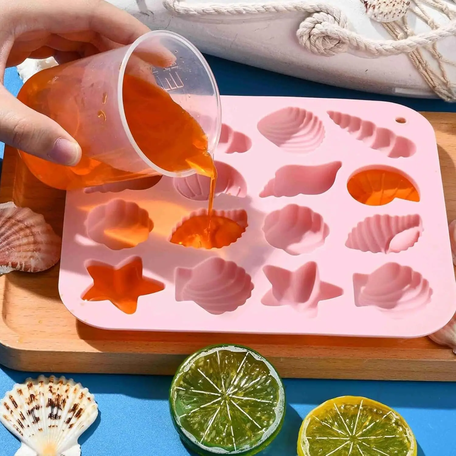 Moldes de Silicone em Forma de Concha, Moldes de Chocolate com Tema Oceânico, Moldes de Doces em Forma de Concha, Estrela-do-mar e Concha, Reutilizáveis para Decoração de Bolos, Guloseimas para Festas