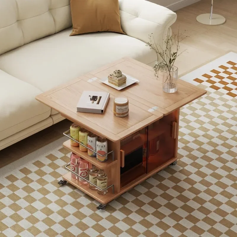 خزانة جانبية لغرفة المعيشة قابلة للطي وقابلة للطي ومتعددة الوظائف وطاولة جانبية للأريكة وشقة منزلية صغيرة وطاولة قهوة من الخشب الصلب #4
