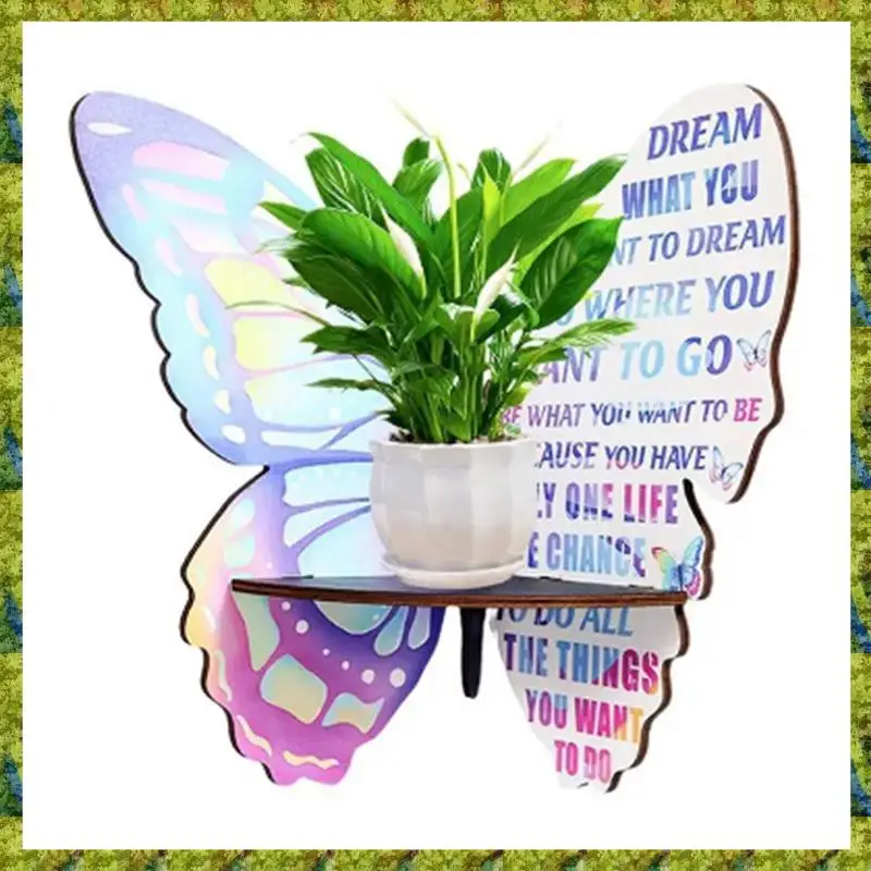 

UISN Butterfly-Shaped Wall Mount Corner Shelf Wall Mounted Storage Organizer Wall Crystals Stones Storage House Decor