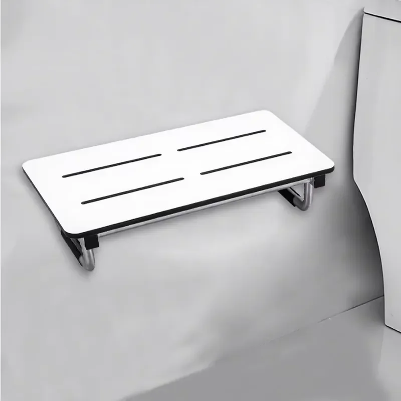 Foldable Shower Seat Wall Mounted 304 Stainless Steel Frame White Phenolic Resin Bath Stool for Elderly High Load Bearing