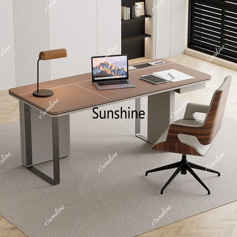 

High-end minimalist saddle leather desk with a modern and minimalist home design