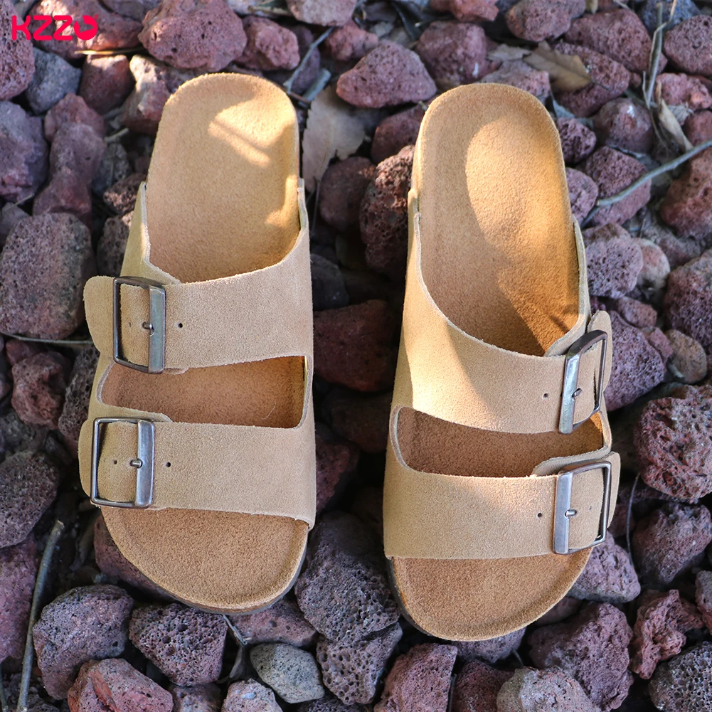 

Женские шлепанцы KZZO из натуральной замши с регулируемой пряжкой, пробковой стелькой, комфортные мюли, повседневные нескользящие тапочки для весны и лета