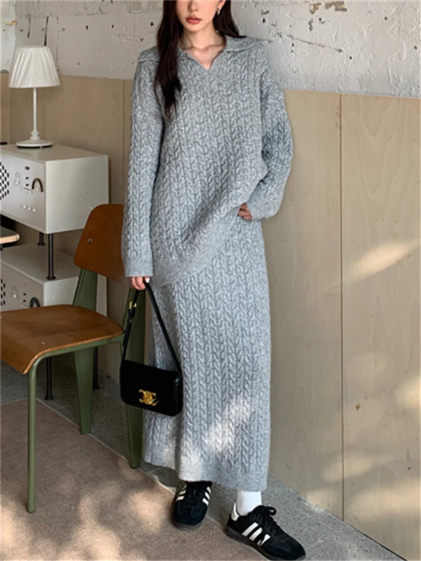 Alien Kitty Office Lady Knitted Women Sweaters Winter 2024 New Loose Long Skirts Gentle Casual Spring All Match High Street Suit