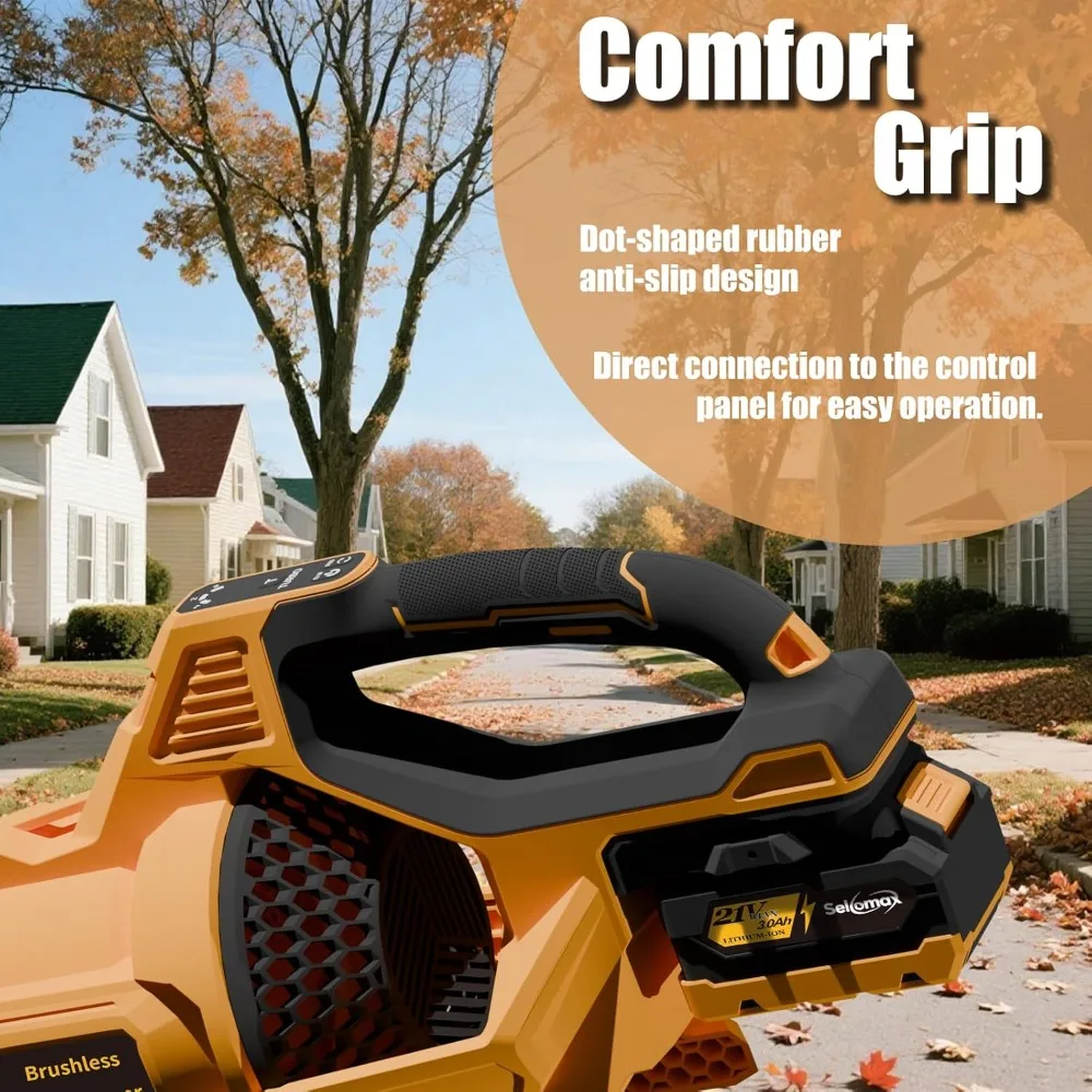 منفاخ أوراق شجر لاسلكي عالي الطاقة يعمل ببطارية توربو مع بطارية 21 فولت 2X3.0Ah وشاحن 650CFM 120MPH Electric Sm