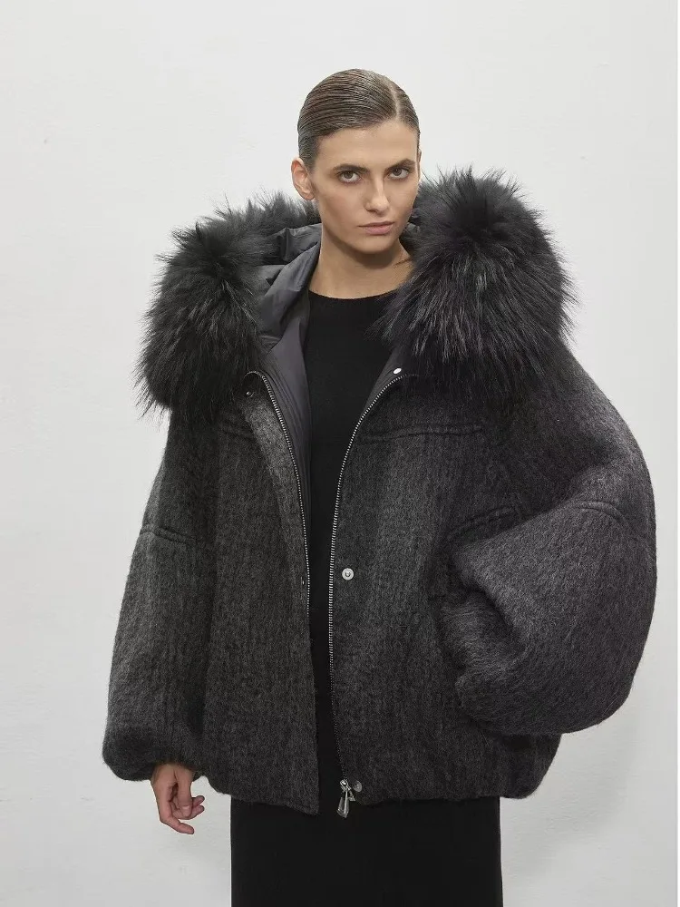 

Down Jacket Real Raccoon Fur Coat Women's Natural Fur Coat Goose Down Coats and Parks Women's Winter Fashion Puffer Jacket Woman