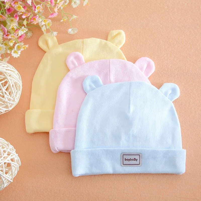 Baby Hat for Newborn Solid Color Cap Kids Bunny Hats Children Soft Cotton Breathable Sweat-Absorbent Boys Girls Baby Stuff