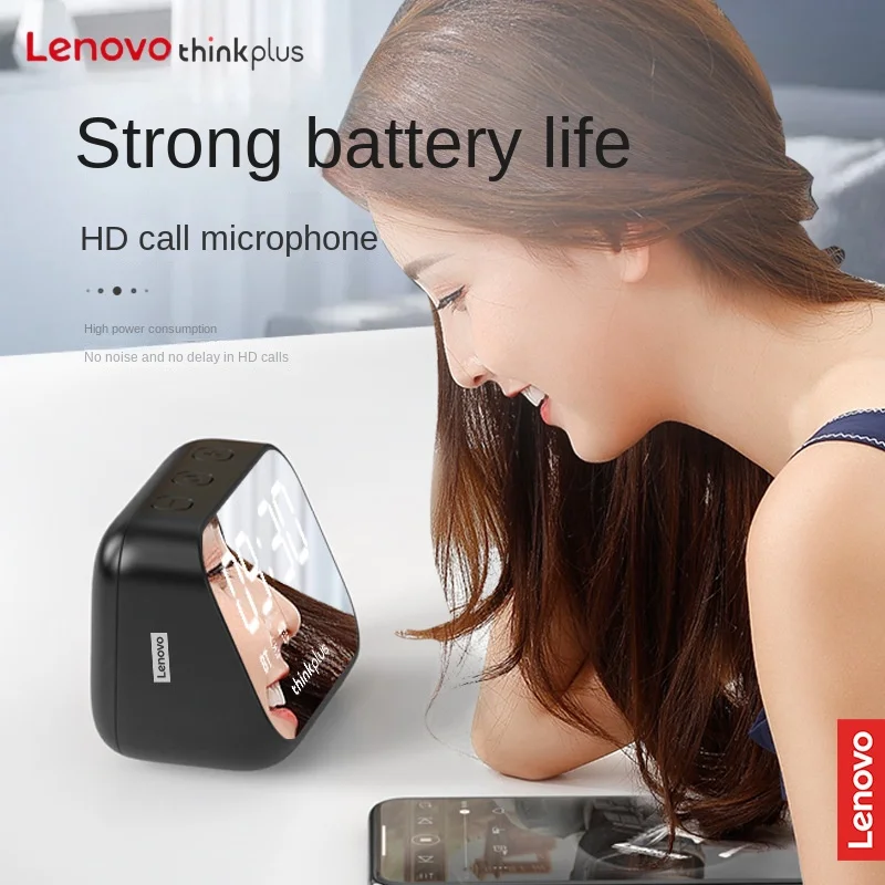 Lenovo TS13 Cute Mini Bluetooth Speaker Portable 5.0 Digital Display Screen Alarm Clock Clock HD Call Holiday Gift Wholesale