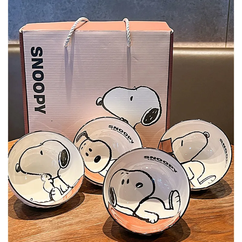 Snoopy New Cute Tableware Ceramic Bowl Particularly Beautiful And High-Value Kawaii  Set Bowl Anime Cartoon Household Tableware