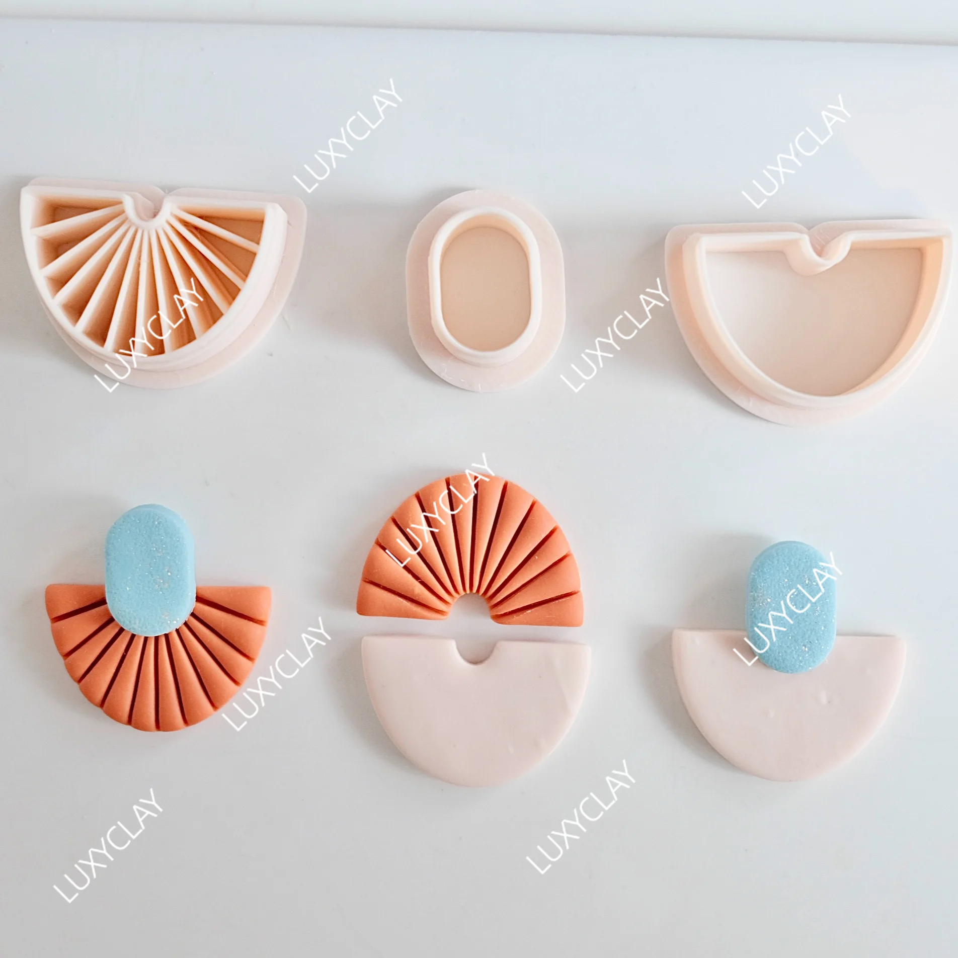 3pcs/set BOHO Fan Shape Polymer Clay Cutters for Earring Making, Geometric Stripe Clay Molds for Jewelry & Pendants Crafting