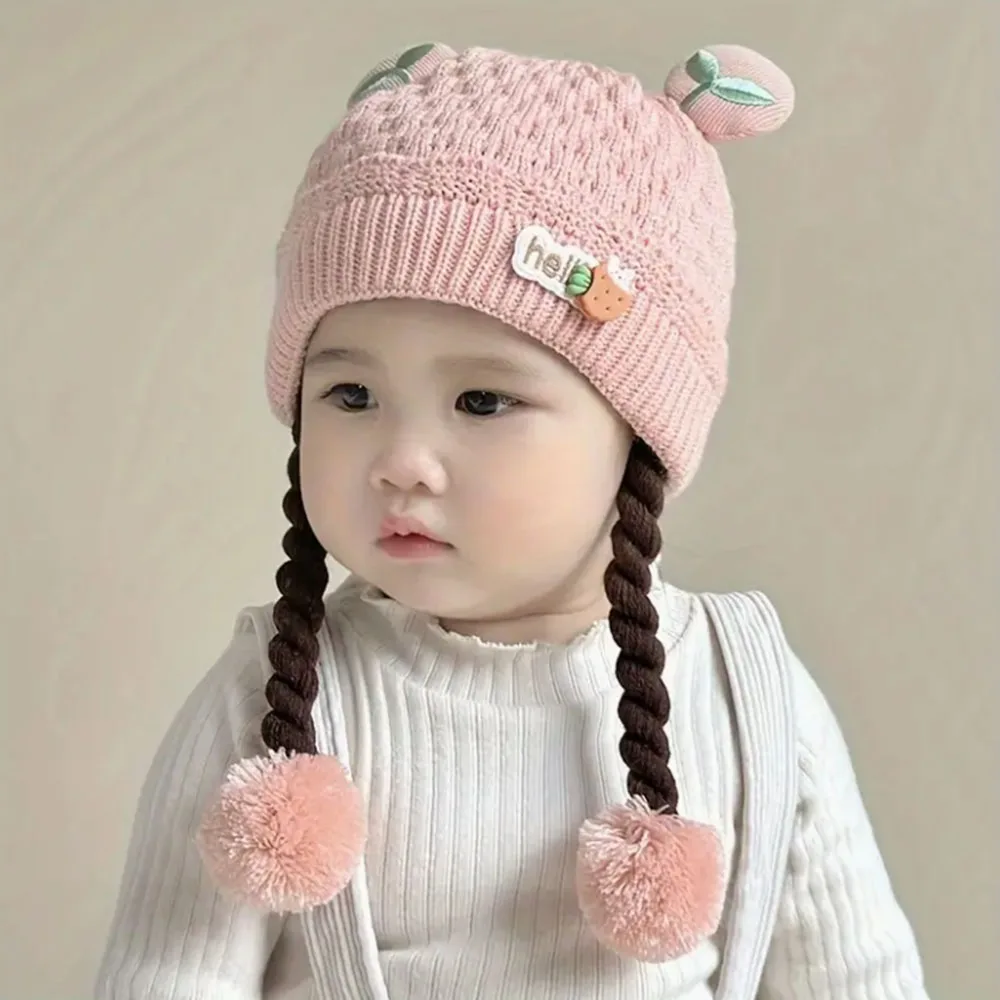 

Kids' Hat, Autumn/Winter Cute Cartoon Pullover Beanie with Braids for Girls and Boys, 3-15 Months, Warm Thickened Ear Protection