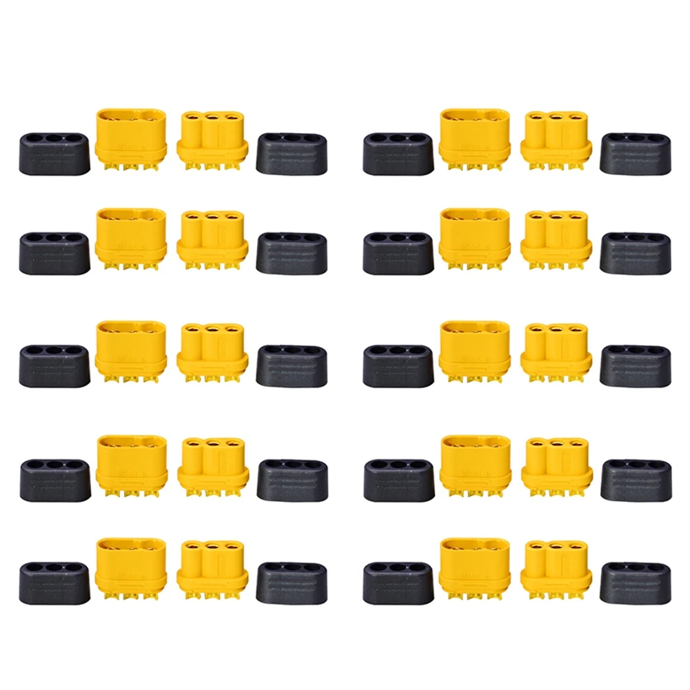 BAAA-10Pair MR60 MR 60 Fireproof Female Male Three-Core Connector with Sheath 3.5mm Brass Gold Plated for Lipo ESC RC Model