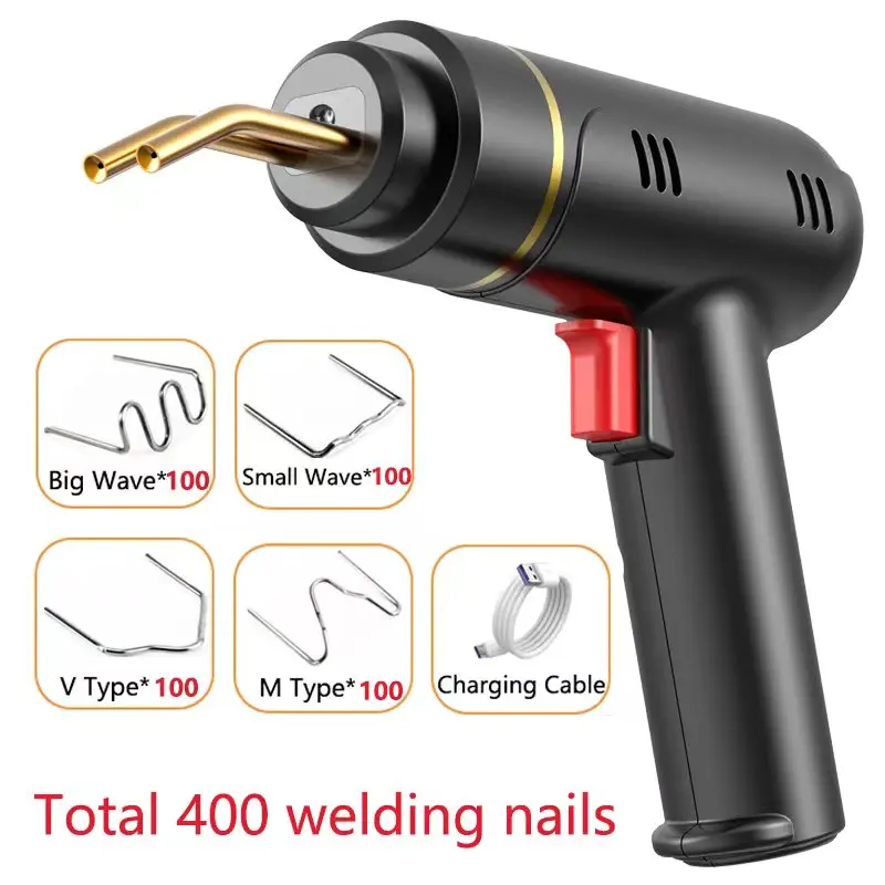 200W Cordless Plastic Welder Gun Plastic Welding Kit 400/1200PCS Hot Stapler USB Rechargeable Bumper Repair Kit for Most Plastic