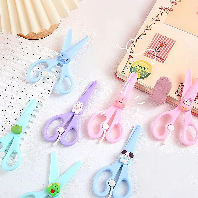 Cute Cartoon Animal Plastic Safety Mini Scissors Kids Student DIY Paper Cutter Tool School Office Supply Promote Stationery Gift