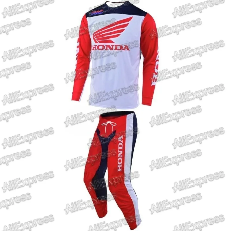 

Классический мотоциклетный трикотаж для горного велосипеда с принтом Honda 2025, гоночный спортивный дышащий комплект с длинными рукавами и брюками, впитывающий пот