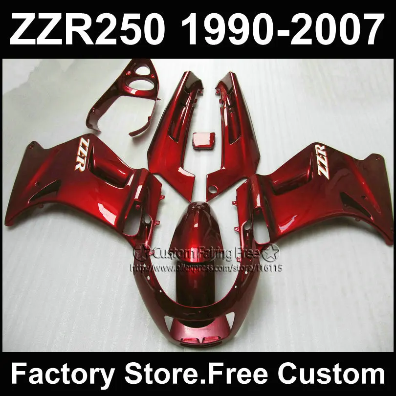 Custom fairings set for Kawasaki ZZR250 1990 1992 -2007 ZZR 250 90-07 dark red motorcycle fairing body kits