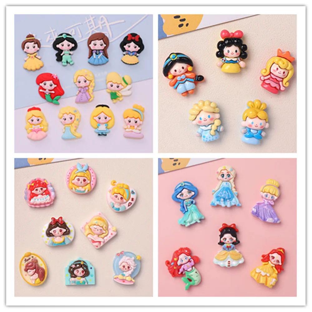 100pcs Resin Cute Cartoon Princess Flat Back Cabochons DIY Scrapbooking For Jewelry Hairclip Craft Decoration Accessories